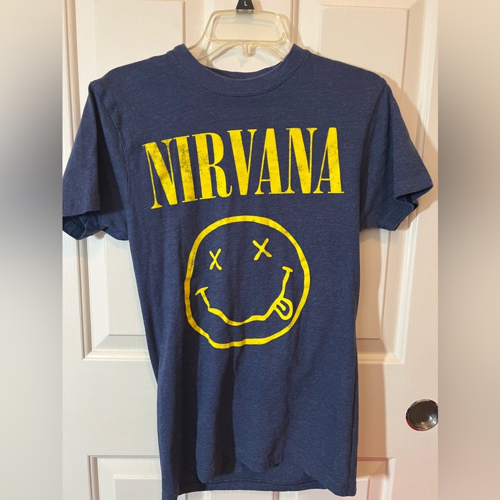 Women’s S Nirvana Blue and Yellow Graphic T-Shirt